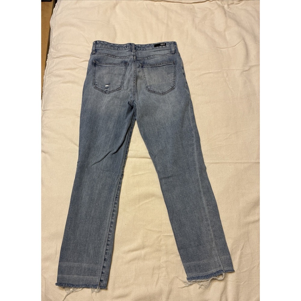 Kut from the Kloth Women Jeans Reese 4 Mid-rise Straight-leg Med Blue Distressed - Picture 6 of 13